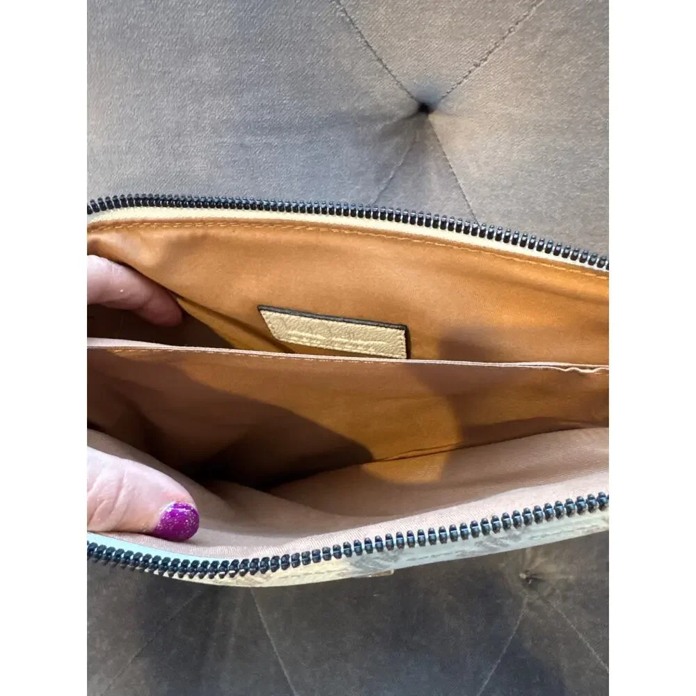 MSRP $50 | NWT Nicole Miller Off White Logo Crossbody Bag w/ Pouch Gold Hardware